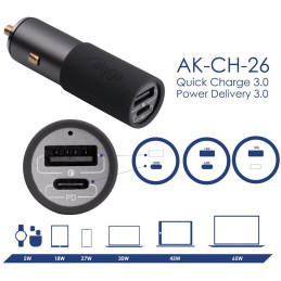 TRX USB nabíječka do auta AK-CH-26 USB-A + USB-C PD 5-20V / max. 5A 100W Quick Charge 3.0 GaN