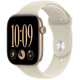 Apple Watch Series 12 Cellular 46mm světle zlatý hliník s pískovým sportovním řemínkem - S/M