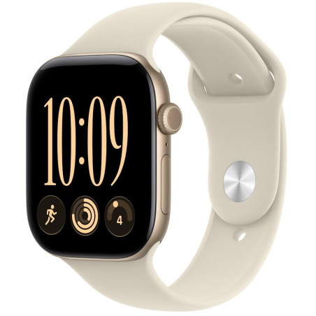 Apple Watch Series 12 Cellular 46mm světle zlatý hliník s pískovým sportovním řemínkem - S/M