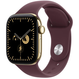 Apple Watch Series 12 Cellular 42mm zářivě zlatý titan s burgundsky červeným sportovním řemínkem - M/L