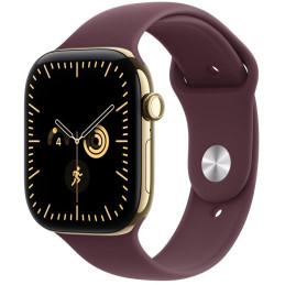 Apple Watch Series 12 Cellular 46mm zářivě zlatý titan s burgundsky červeným sportovním řemínkem - M/L