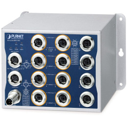 Planet Průmyslový PoE switch 8x Gb 802.3at 100W, 4x Gb, IP50, -40~+70°C, 24-110VDC, M12 konektory