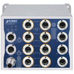 Planet Průmyslový PoE switch 8x Gb 802.3at 100W, 4x Gb, IP50, -40~+70°C, 24-110VDC, M12 konektory