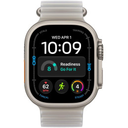 Apple Watch Ultra 4 Cellular 49mm přírodní titan s průsvitně šedým oceánským řemínkem