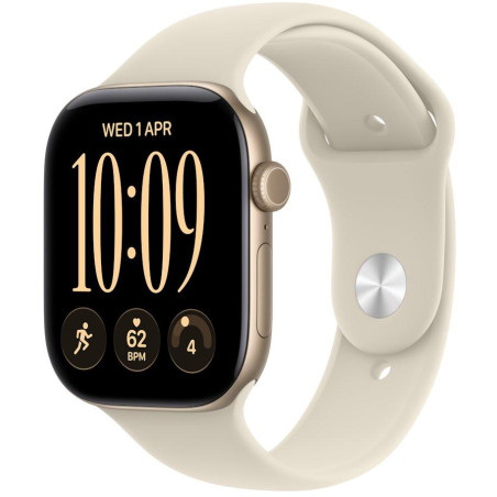 Apple Watch Series 12 Cellular 42mm světle zlatý hliník s pískovým sportovním řemínkem - M/L