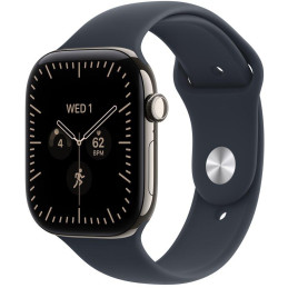 Apple Watch Series 12 Cellular 42mm přírodní titan s námořnicky modrým sportovním řemínkem - M/L