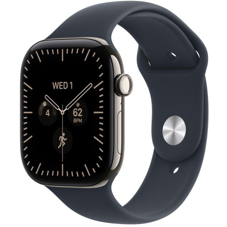 Apple Watch Series 12 Cellular 42mm přírodní titan s námořnicky modrým sportovním řemínkem - M/L