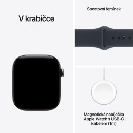 Apple Watch Series 12 Cellular 46mm přírodní titan s námořnicky modrým sportovním řemínkem - M/L