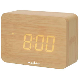 NEDIS digitální stolní budík/ LED display/ podsvícení/ funkce odloženého buzení/ zobrazení data/ vnitřní teplota/ dřevěn