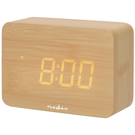 NEDIS digitální stolní budík/ LED display/ podsvícení/ funkce odloženého buzení/ zobrazení data/ vnitřní teplota/ dřevěn