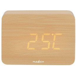 NEDIS digitální stolní budík/ LED display/ podsvícení/ funkce odloženého buzení/ zobrazení data/ vnitřní teplota/ dřevěn