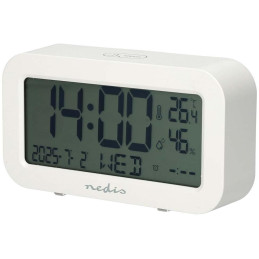 NEDIS digitální stolní budík/ LCD display/ podsvícení/ funkce odloženého buzení/ zobrazení data/ funkce časovače/ bílý