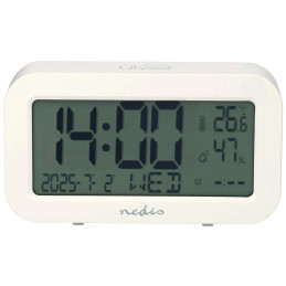 NEDIS digitální stolní budík/ LCD display/ podsvícení/ funkce odloženého buzení/ zobrazení data/ funkce časovače/ bílý