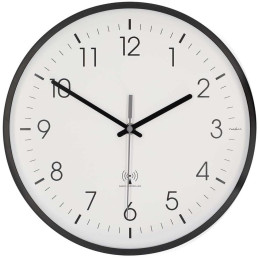 NEDIS nástěnné hodiny/ průměr 300 mm/ rádiem řízený čas/ tichý pohyb/ plast/ bílo-černé
