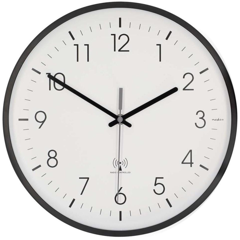 NEDIS nástěnné hodiny/ průměr 300 mm/ rádiem řízený čas/ tichý pohyb/ plast/ bílo-černé