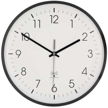 NEDIS nástěnné hodiny/ průměr 300 mm/ rádiem řízený čas/ tichý pohyb/ plast/ bílo-černé