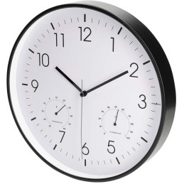 NEDIS nástěnné hodiny/ průměr 300 mm/ tichý pohyb/ teploměr/ vhlkoměr/ plast/ bílo-černé