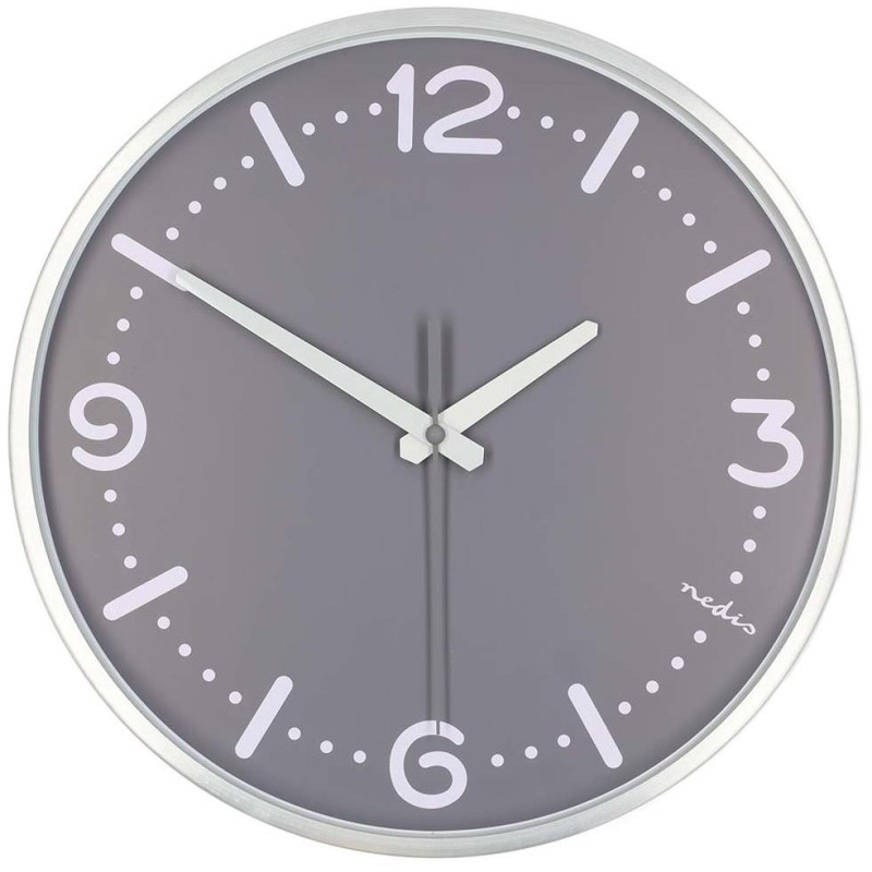NEDIS nástěnné hodiny/ průměr 300 mm/ tichý pohyb/ hliník/ šedé