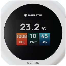MikroTik CLAIRÉ, senzory CO2, PM2.5/10, teploty a vlhkosti, displej 2", podpora Matter i Thread, bílé