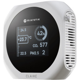MikroTik CLAIRÉ, senzory CO2, PM2.5/10, teploty a vlhkosti, displej 2", podpora Matter i Thread, bílé