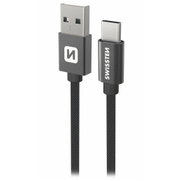Swissten Datový kabel Textile USB / USB-C 0,5 m černý