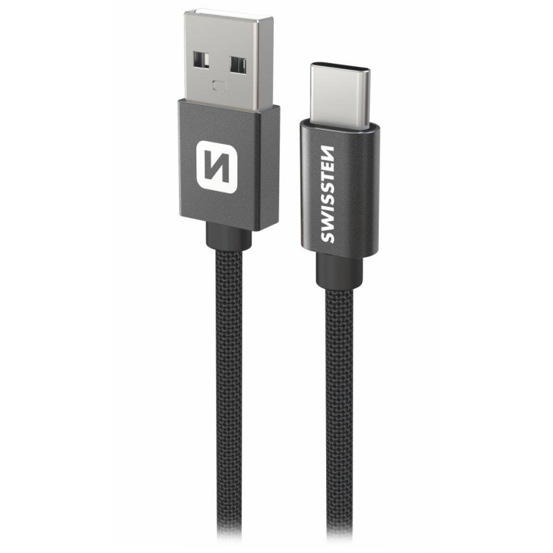 Swissten Datový kabel Textile USB / USB-C 0,5 m černý