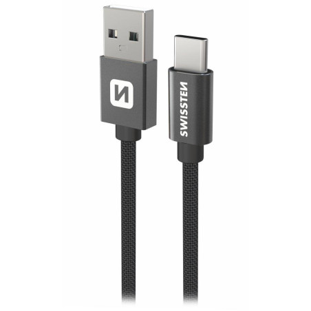 Swissten Datový kabel Textile USB / USB-C 0,5 m černý