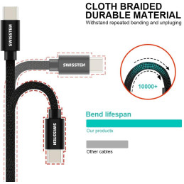 Swissten Datový kabel Textile USB / USB-C 0,5 m černý