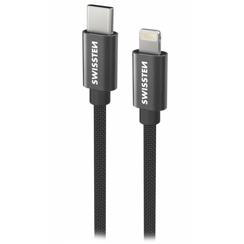Swissten Datový kabel Textile USB-C / Lightning 0,5 m černý