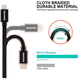 Swissten Datový kabel Textile USB / Lightning 0,5 m černý