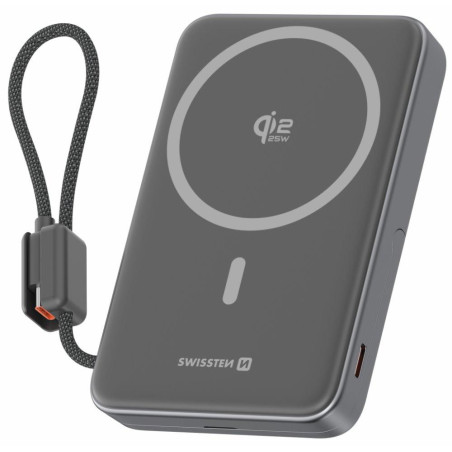 Swissten Semi-Solid Power Bank 10000 mAh, 45 W s integrovaným kabelem USB-C (Qi2.2, 25 W, kompatibilní s MagSafe)