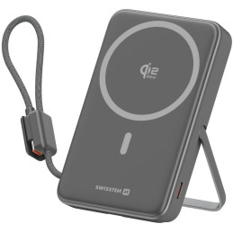 Swissten Semi-Solid Power Bank 10000 mAh, 45 W s integrovaným kabelem USB-C (Qi2.2, 25 W, kompatibilní s MagSafe)