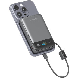 Swissten Semi-Solid Power Bank 10000 mAh, 45 W s integrovaným kabelem USB-C (Qi2.2, 25 W, kompatibilní s MagSafe)