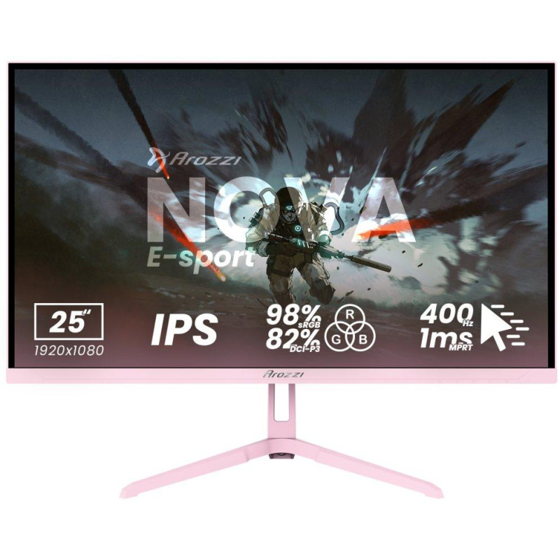 AROZZI NOVA herní monitor 24,5" 25T1K400 Pink/ LED/ IPS/ 1920x1080/ 400Hz/ 1000:1/ 1ms/ 2xHDMI/ 2xDP/ růžový