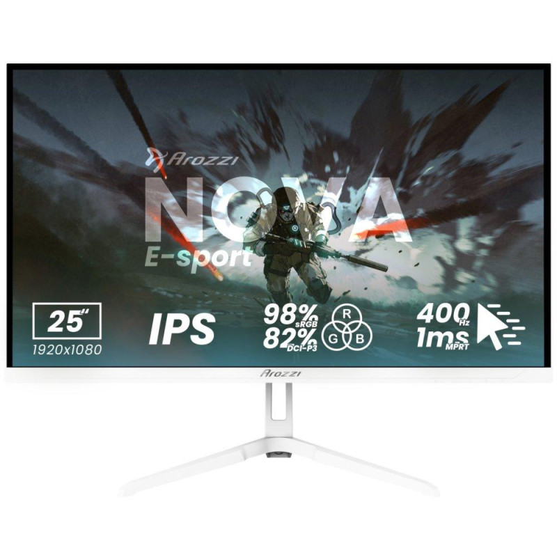 AROZZI NOVA herní monitor 24,5" 25T1K400 White/ LED/ IPS/ 1920x1080/ 400Hz/ 1000:1/ 1ms/ 2xHDMI/ 2xDP/ bílý