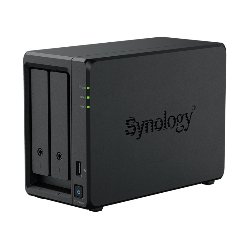 Synology DiskStation DS725neo+, 2-bay NAS, CPU DC AMD Ryzen R1600 64bit, RAM 4GB non ECC, USB-C, LAN 1x 2.5Gb + 1x 1Gb