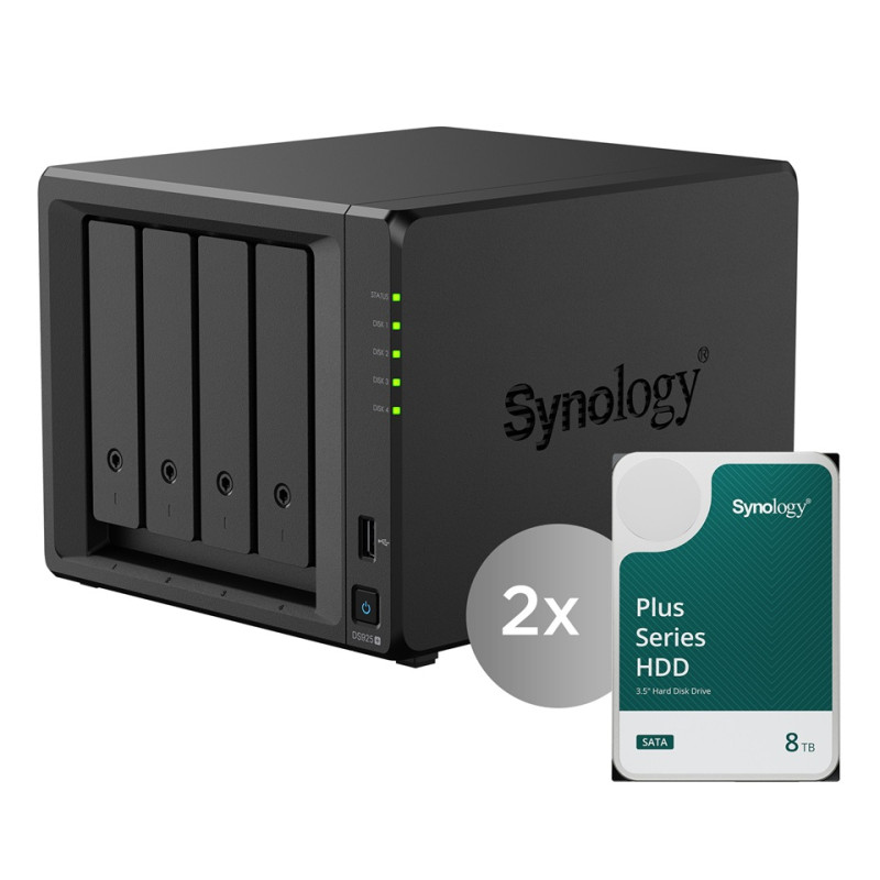 Synology DiskStation DS925neo+, 4-bay NAS, včetně 2ks HDD 8TB (HAT33xx-8T), CPU V1500B, RAM 4GB non ECC, LAN 2x 2.5Gb