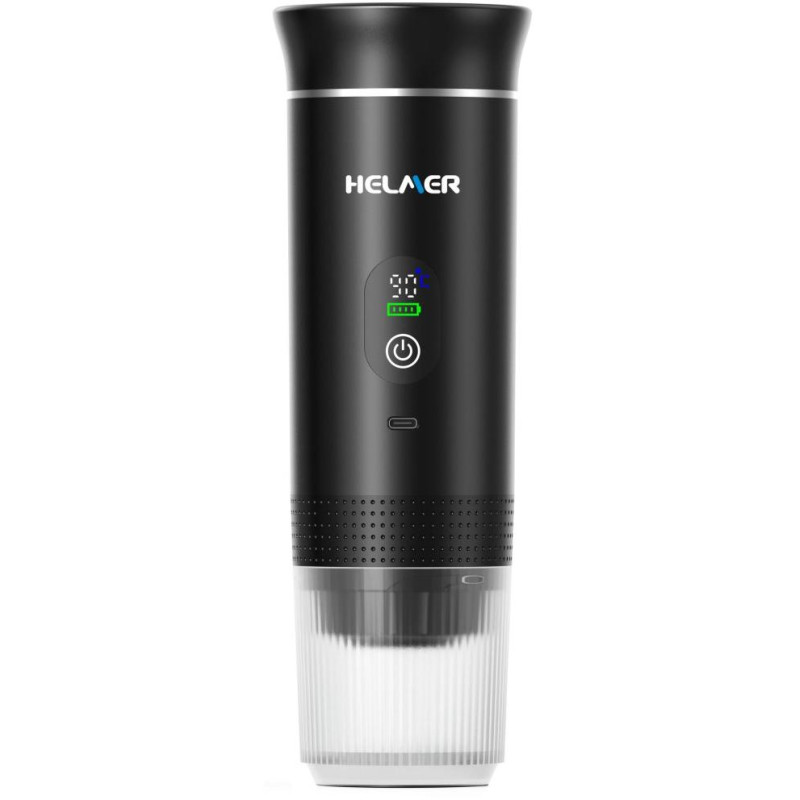 HELMER přenosný elektrický kávovar CM 90/ 3v1/ 20 bar/ baterie 2500 mAh/ šálek 120ml/ ohřev vody/ USB-C/ černý