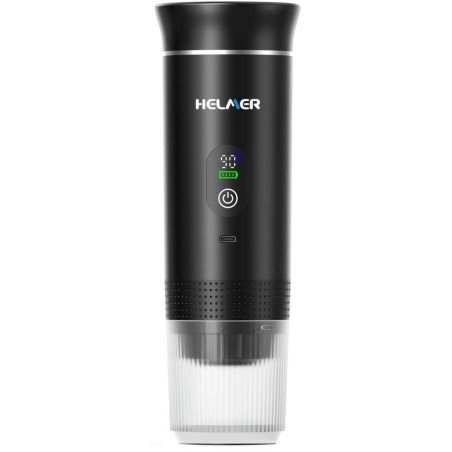 HELMER přenosný elektrický kávovar CM 90/ 3v1/ 20 bar/ baterie 2500 mAh/ šálek 120ml/ ohřev vody/ USB-C/ černý