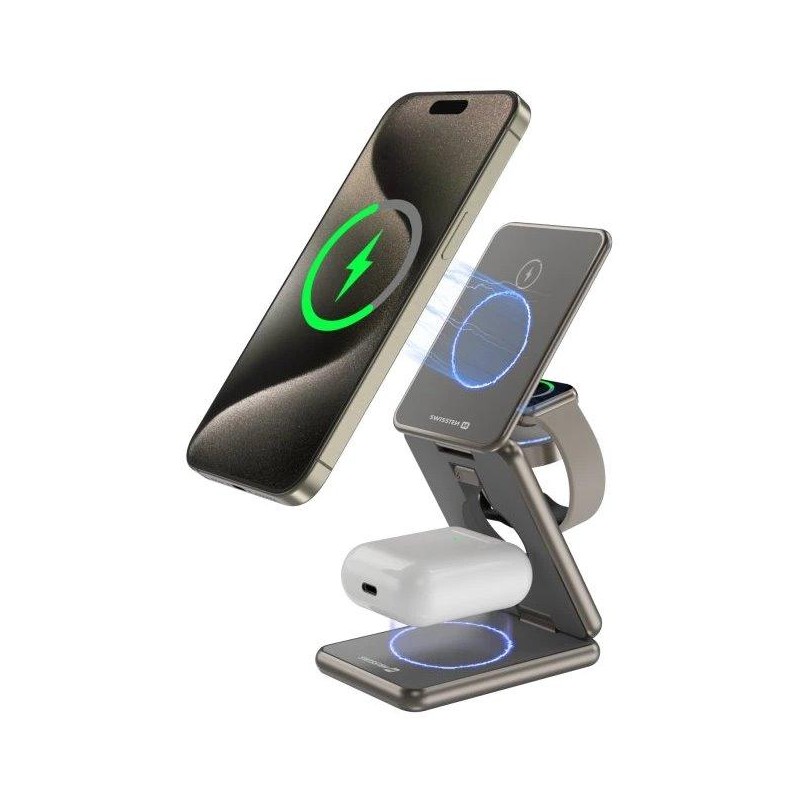 Swissten bezdrátová hliníková nabíječka al1 šedá (kompatibilní s magsafe)