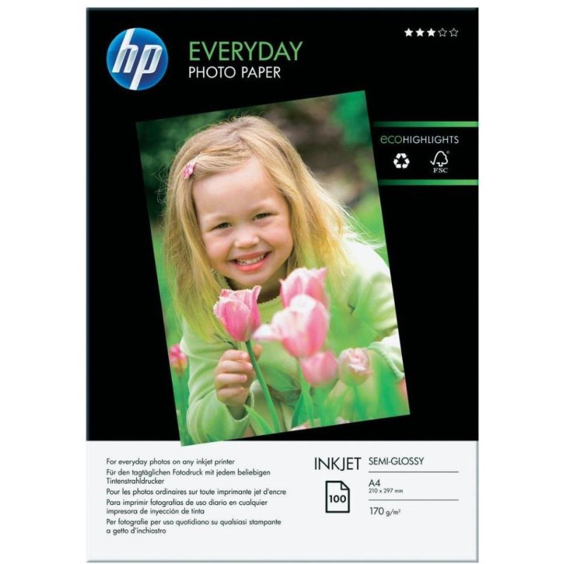 HP Everyday Glossy Photo Paper-100 sht/A4/210 x 297 mm, 200 g/m2, Q2510A