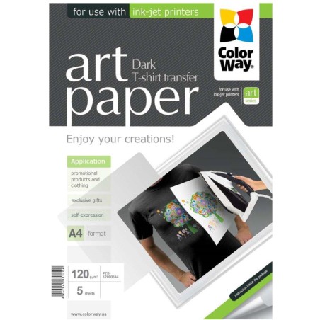COLORWAY nažehlovací papír/ na tmavý/ textil/ 120g/m2, A4/ 5 kusů
