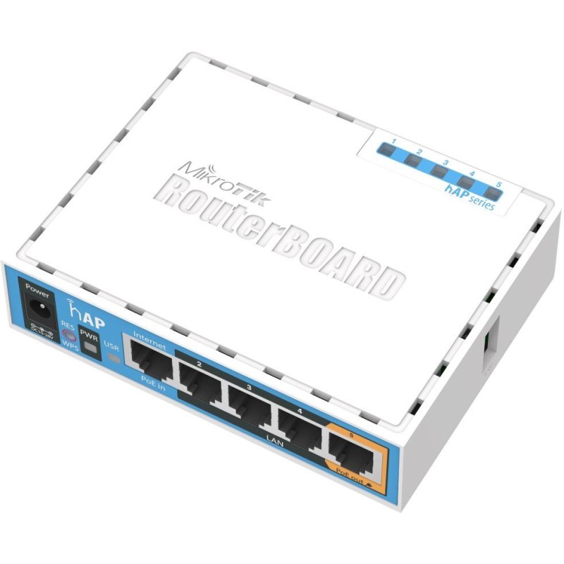 MikroTik RouterBOARD RB951Ui-2nD, hAP,CPU 650MHz, 5x LAN, 2.4Ghz 802.11b/g/n, USB, 1x PoE out,  L4