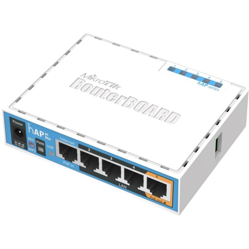 MikroTik hAP ac lite,RB952Ui-5ac2nD, 650MHz, 5x LAN, 2.4+5Ghz Wi-Fi 5, USB, 1x PoE out, L4