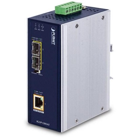 Planet IGUP-1205AT PoE++ konvertor 802.3bt, 1x 1000Base-T, 2x SFP 100/1000Base-X, dual power 12-56VDC, -40 až 75st.