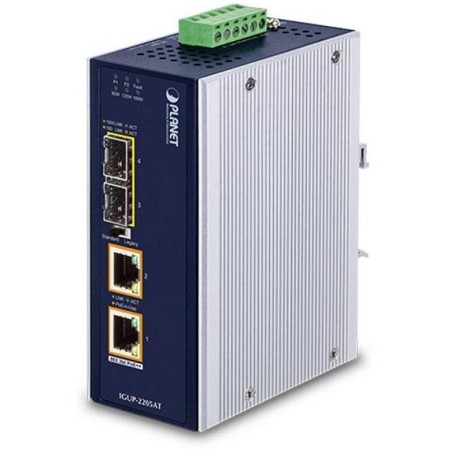 Planet IGUP-2205AT PoE++ konvertor 802.3bt, 2x 1000Base-T, 2x SFP 100/1000Base-X, dual power 12-56VDC, -40 až 75st.