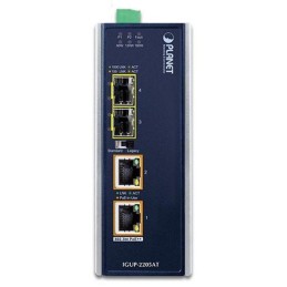 Planet IGUP-2205AT PoE++ konvertor 802.3bt, 2x 1000Base-T, 2x SFP 100/1000Base-X, dual power 12-56VDC, -40 až 75st.