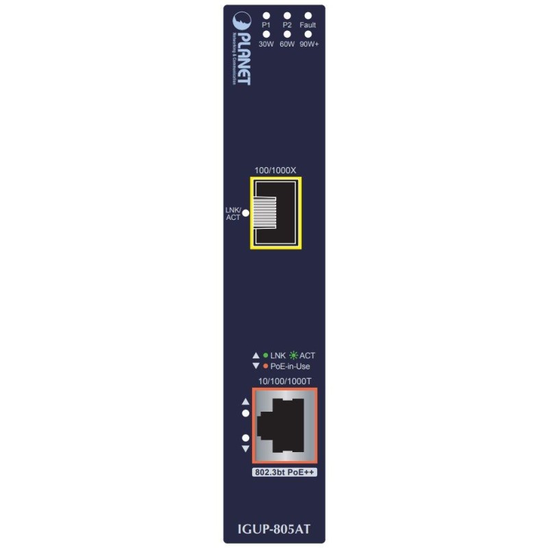 Planet IGUP-805AT PoE++ converter 802.3bt 95W, 1x 1000Base-T, 1x SFP ...