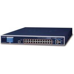 Planet GS-6320-24UP2T2XV L3 switch, 24x1Gb, 2x10Gb, 2x10Gb SFP+, 24x PoE 802.3bt 600W, 2x power-in, touch LCD
