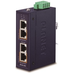Planet IPOE-260 PoE průmyslový injektor, 2x port, 4x1Gb, 2x 802.3at 36/72W, DIN, IP30, -40~75°C, dual power 48-56VDC